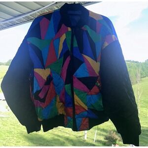 Vintage Mulberry Street Large Reversible Bomber 1980s Multi‎ color